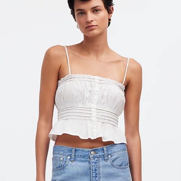 Madewell Smocked Button-Front Top in Poplin Women’s XL White - Picture 9 of 9